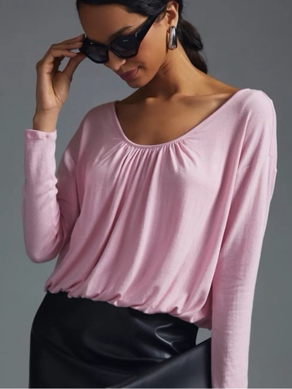 Long-Sleeve Bubble Top by Maeve for Anthropologie XL Pink
